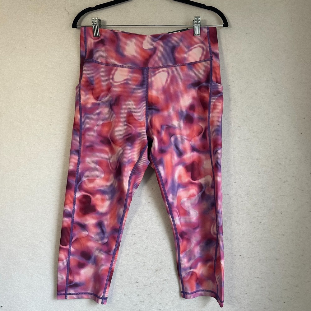 NEW TEK Gear Capri High Rise Active Leggings  sz XL pink watercolor wicking pkt